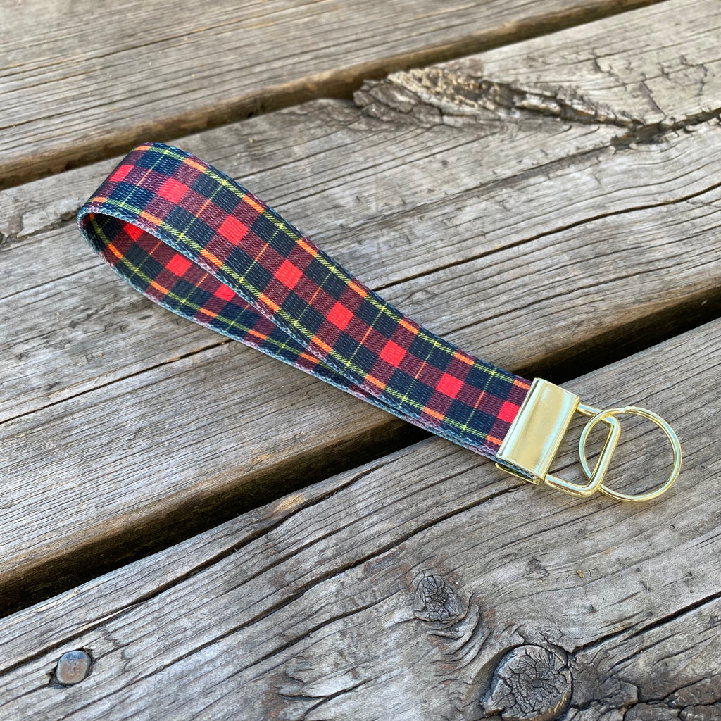  Keychain Key Fob Wristlet  Fabric Wrist Strap for Women (Red  Buffalo Plaid) : Handmade Products